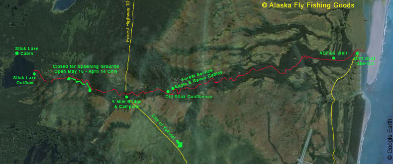 Situk River access map for fly anglers